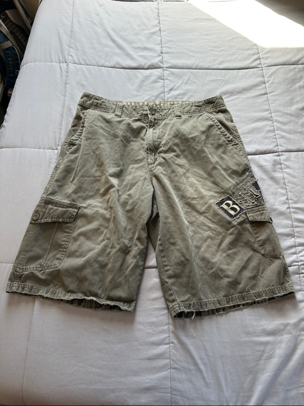 Billabong Olive-Tan Cargo Shorts with Patch Detail